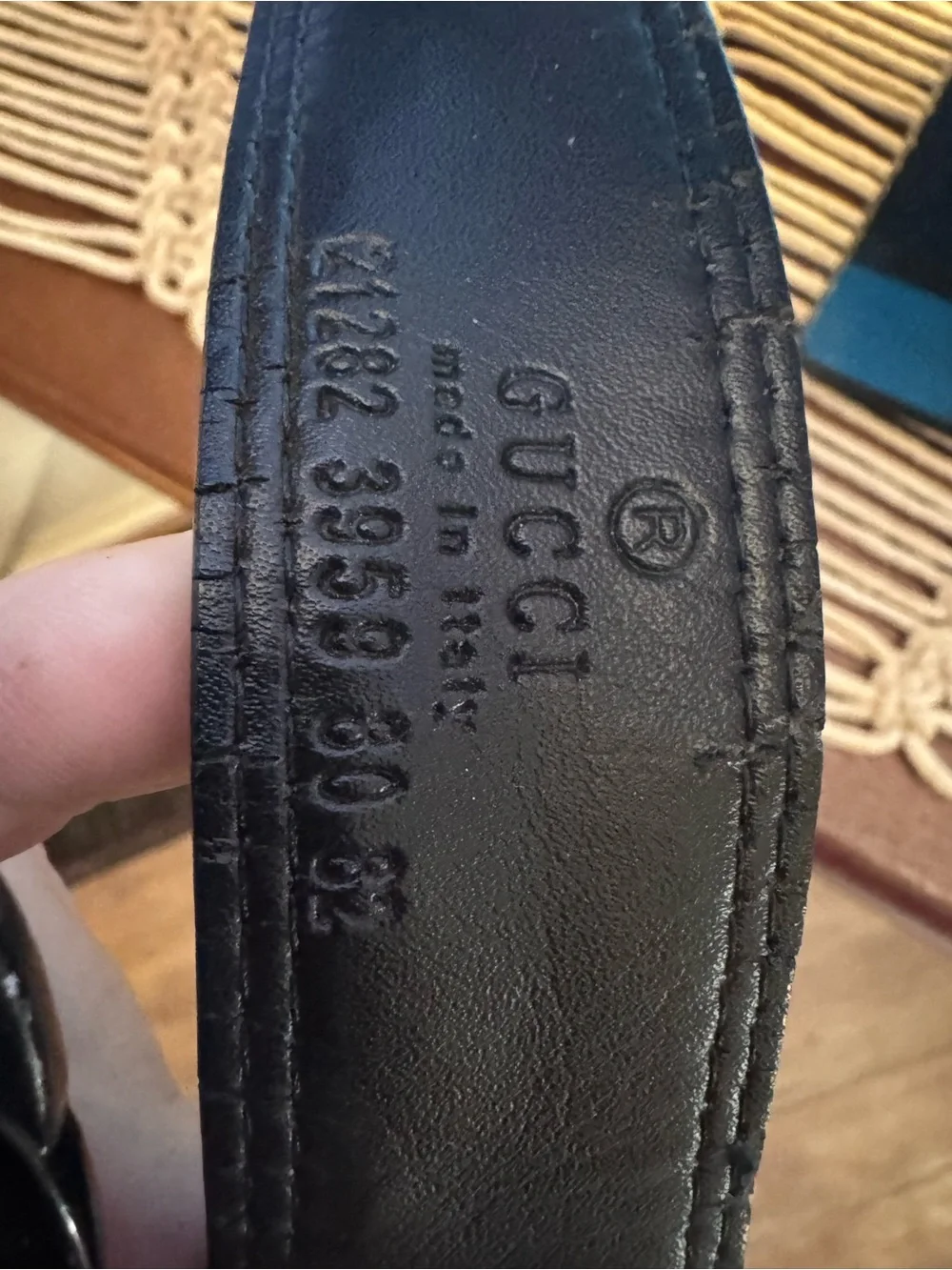 Gucci Black Men's Leather Belt Strap Size 46